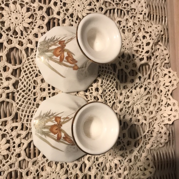 Fine China Candle Holders Iris Motif - Picture 3 of 6